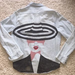 1 of 1 hand painted long sleeve denim button down